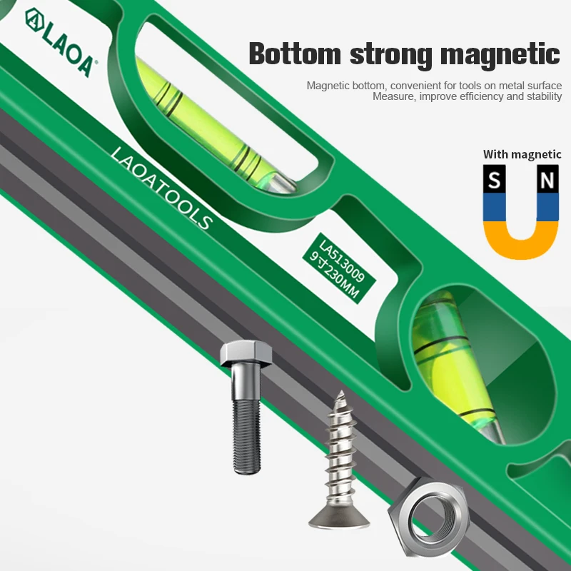 LAOA 230MM High Precision Spirit Level Magnetic Lever Bubbles Rustproof Horizontal Vertical Cross Angle Gauge Finder