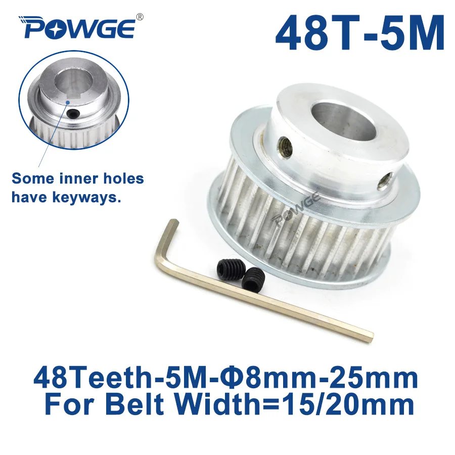 

POWGE Arc 48 Teeth HTD5M Synchronous Pulley Bore 8/10/12/14/15/17/19/20/22/25mm for Width 15/20mm HTD 5M Timing Belt 48Teeth 48T