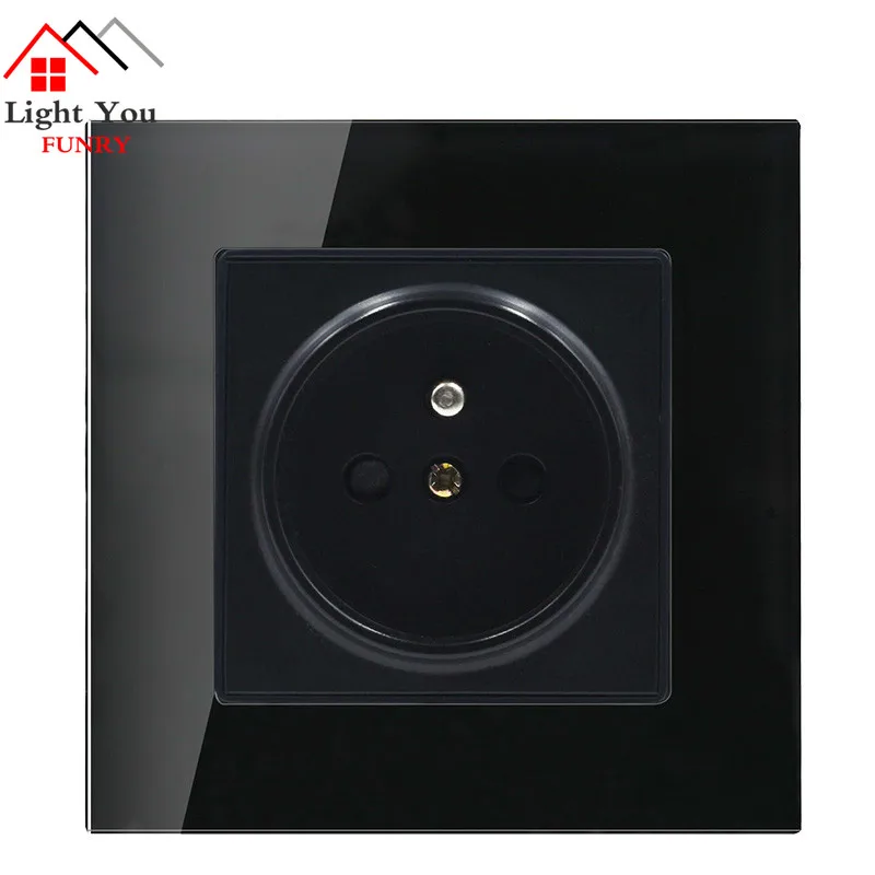 

Crystal Glass Panel Wall Switches LED Indicator UK EU Socket Switch Power Outlet Black Color 1 Gang 2 Gang