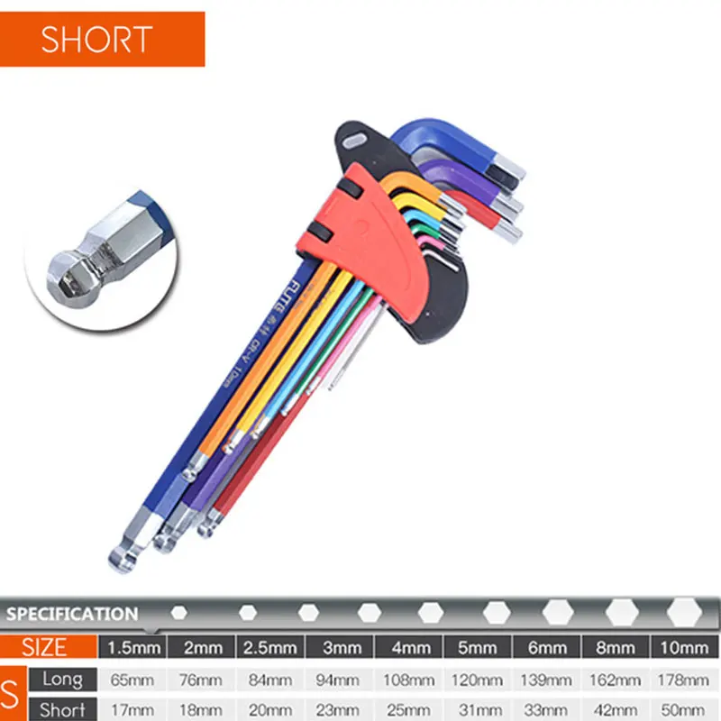 Inbussleutel Set L Wrench Kit Voor Inbusschroef 9PCS Lange Arm Inbussleutel Set 1.5mm Tot 10mm Inbussleutel Handgereedschap Voor Fiets Reparatie