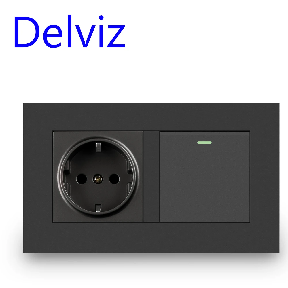 Delviz Wall Power Socket, 16A White, AC 110-250V Outlet, 1 Gang 2Way / 1Way, on-off, push button Panel, EU Standard Light Switch