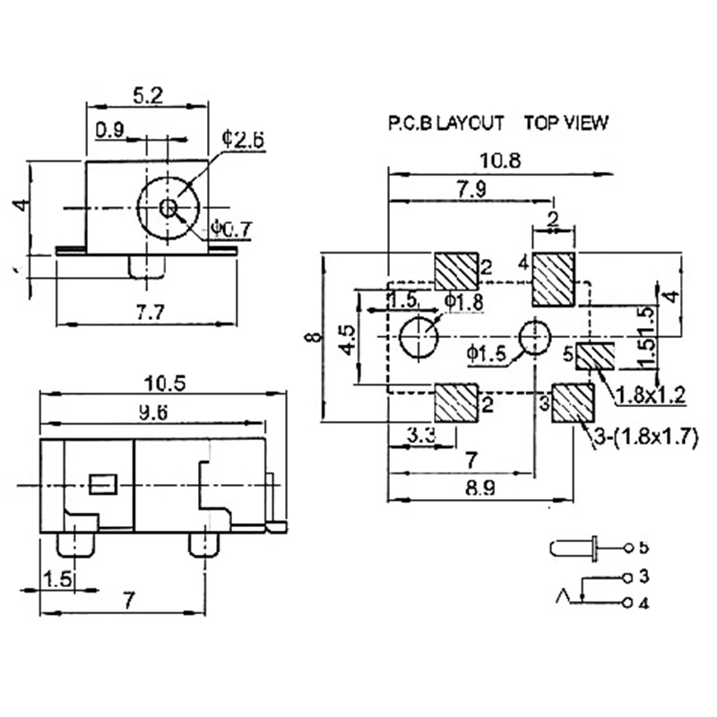 10 قطعة DC-041 موصل مقبس الطاقة امدادات الطاقة الإناث الطاقة ربط جاك 5pin 2.6x0.7 DC041