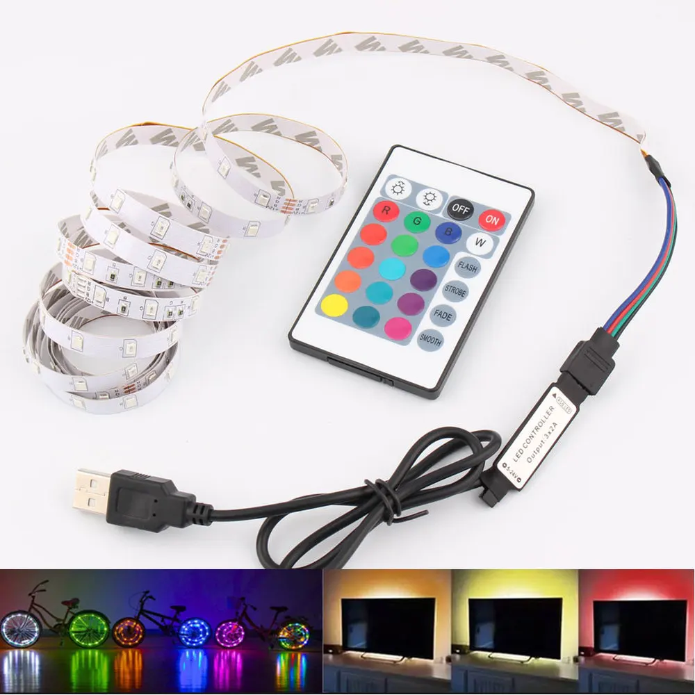 Bande lumineuse LED RGB, USB, SMD 2835, 5V, pour PC, ordinateur, TV, rétro-éclairage, 50cm, 1m, 2m, 3m, 4m, 5m