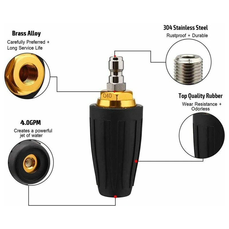 Turbo Nozzle for Pressure Washer, Rotating Nozzle and 7 Tips, 1/4 Inch Quick Connect, 4000 PSI