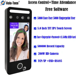 5 Inch Scherm Biometrische Terminal Vingerafdruk Gezichtsherkenning Toegangscontrole Infrarood Camera 13.56Mhz Rfid Kaart Tijdregistratie
