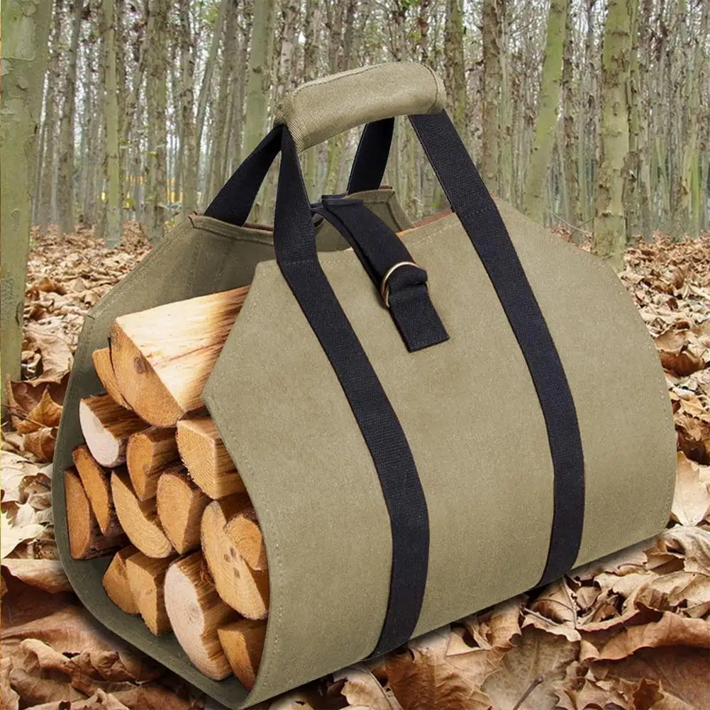 

Sturdy Wooden Canvas Carrier Storage Bag Outdoor Fireplace Wood Holder Carry Storage Bag Camping Firewood Log Carrier Tote Bag