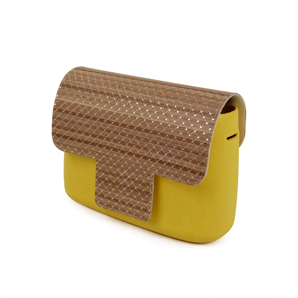 T-shaped Wood Grain PU Leather Flap Replacement Cover Lid Clam Shell with Magnetic Lock Snap Fastener for Obag O Pocket