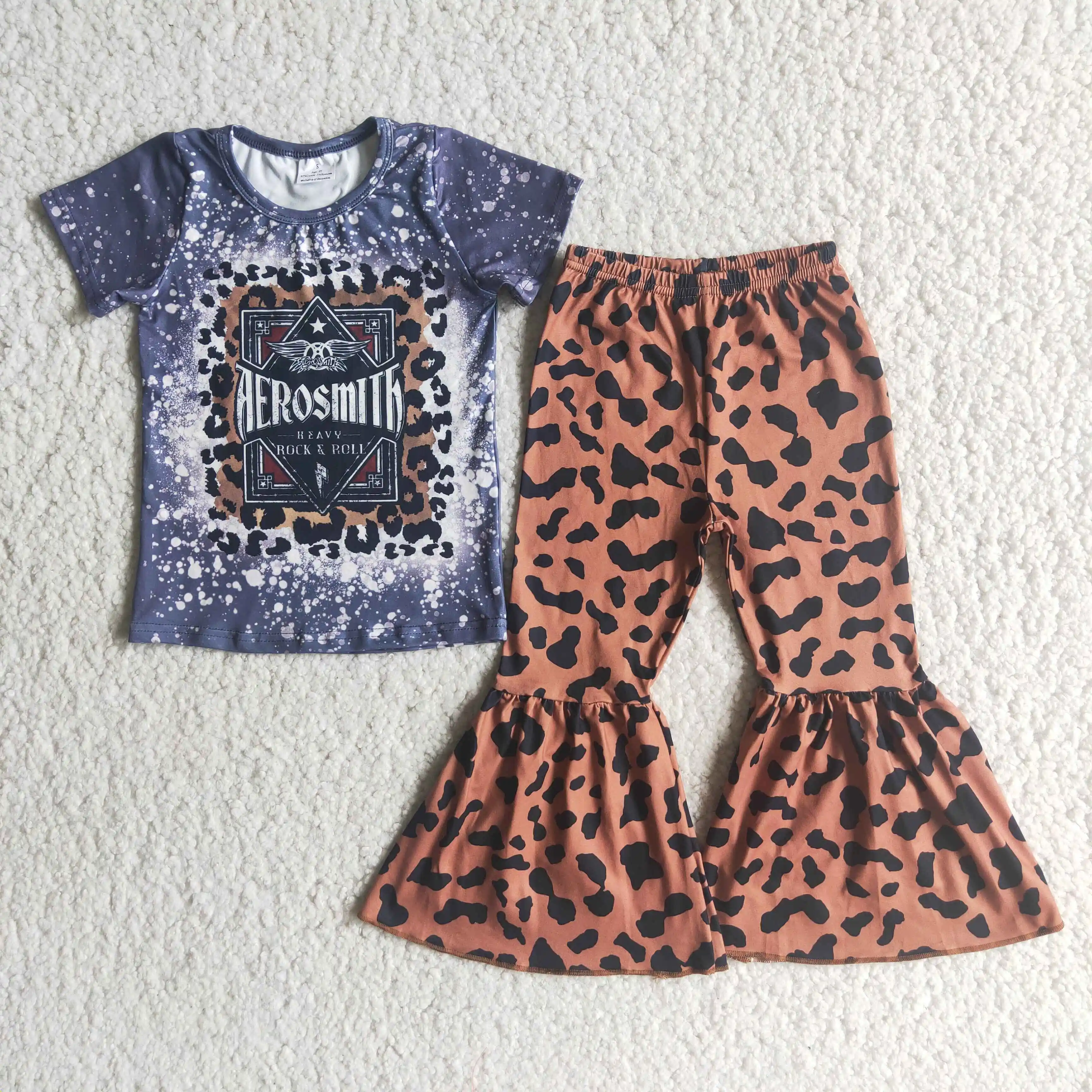 

2022 Fashion Kids Girls Clothing Set Bleach Designer and Brown Leopard Bell Bottoms Sets Spring/Fall Outfits