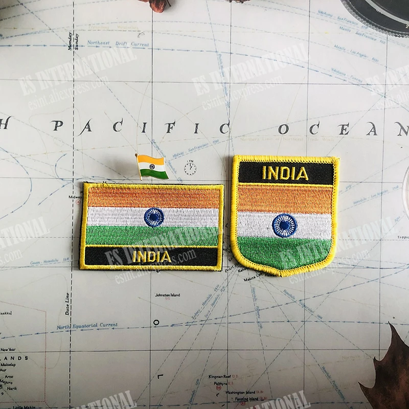 INDIA  National Flag Embroidery Patches Badge Shield And Square Shape Pin One Set On The Cloth Armband   Backpack  Decoration