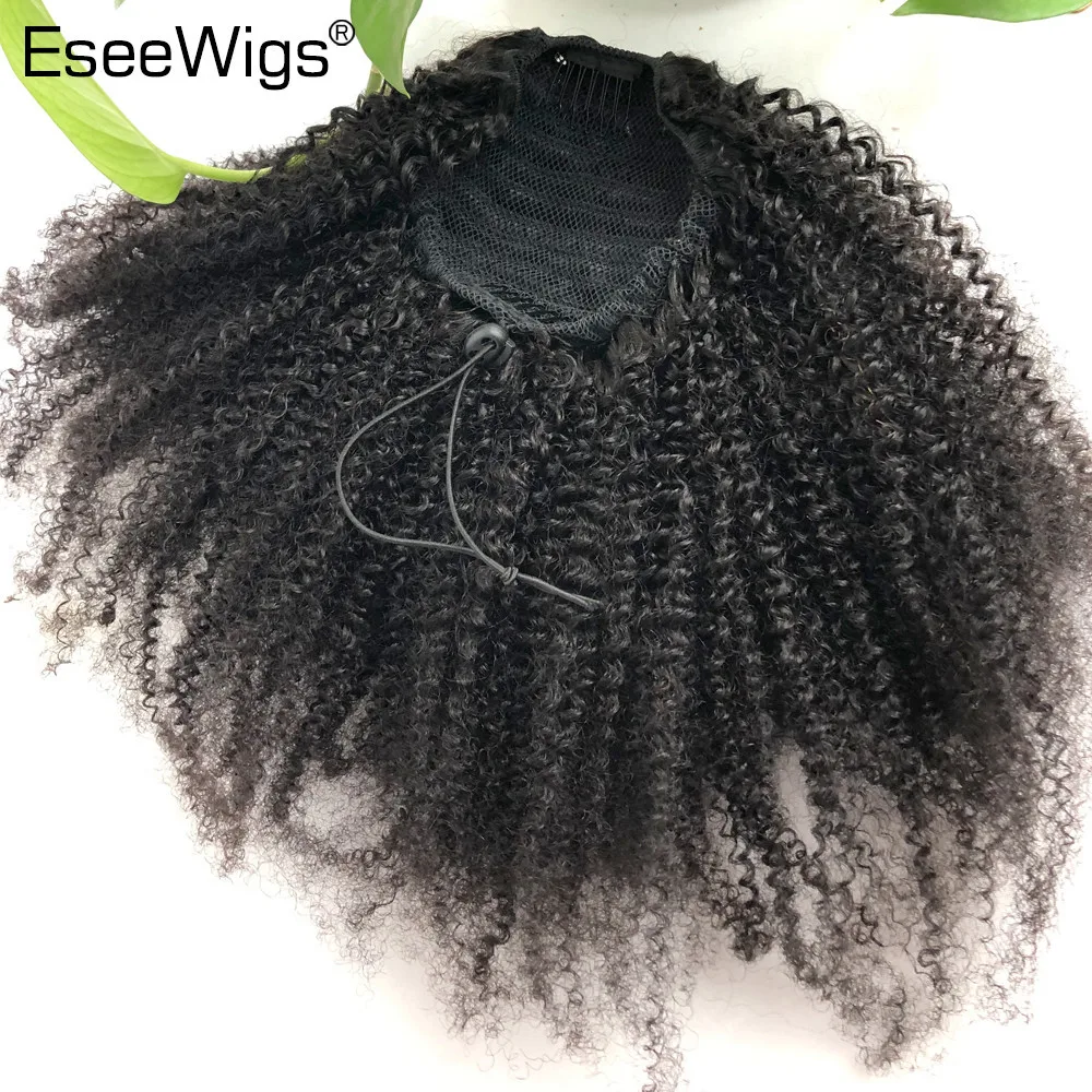 

Eseewigs 4B 4C Afro Kinky завитые человеческих волос хвостик для чернокожих женщин естественный цвет волос Remy 1 шт клип в Drawstring Ponytails