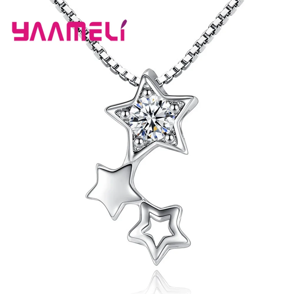 Unique Special Sale 925 Sterling Silver Choker Collar Necklace Clear Cubic Zircon Cute Little Stars Jewelry for Women Girls