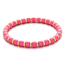New Fashion Boho Style Metal Enamel Charm Stone Beaded Bracelets for Women Men Yoga Stretch Bracelets Bangles Jewelry Gift
