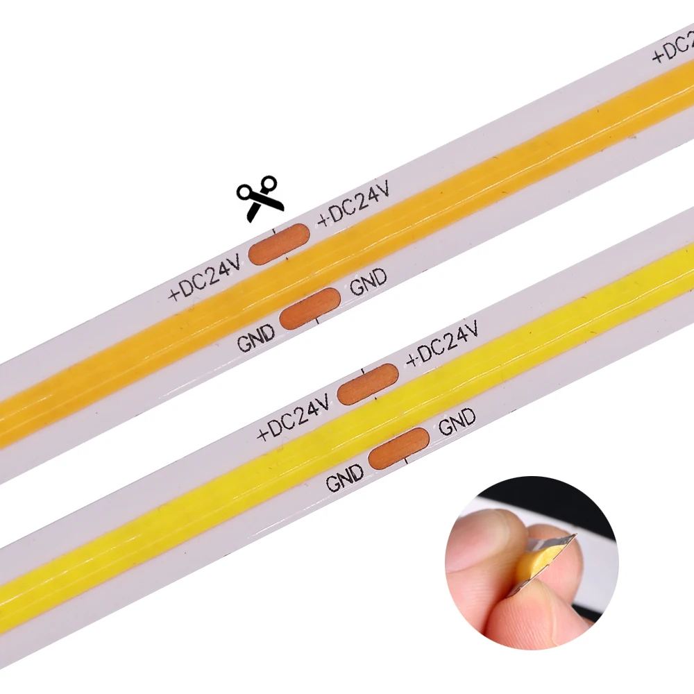 Led Cob Strip Flexible Light 24V DC Super Bright 10-14W/m 308LED 384LED 528LED LED Ribbon Tape Light Home Decoration 3 Color New