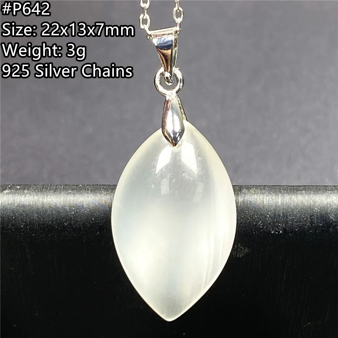 Natural Moonstone Pendant Necklace Jewelry For Women Men Healing Love Gift Clear Beads White Light Stone Crystal Silver AAAAA