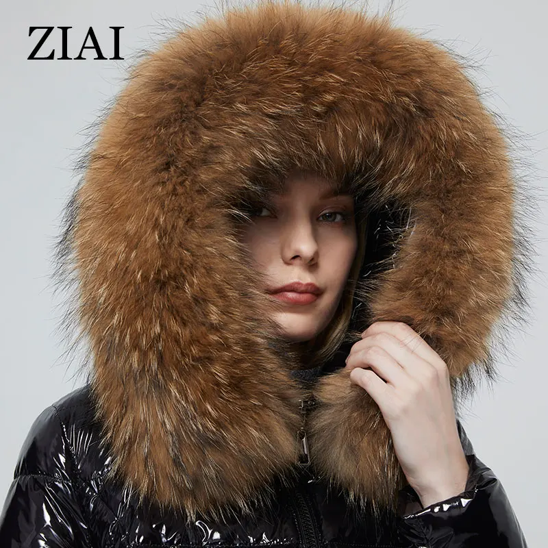 ZIAI 2021 Women coat  Shiny fabric big fur collar hotsale winter female Jacket  fashion style lady coat factory quality ZR-7267