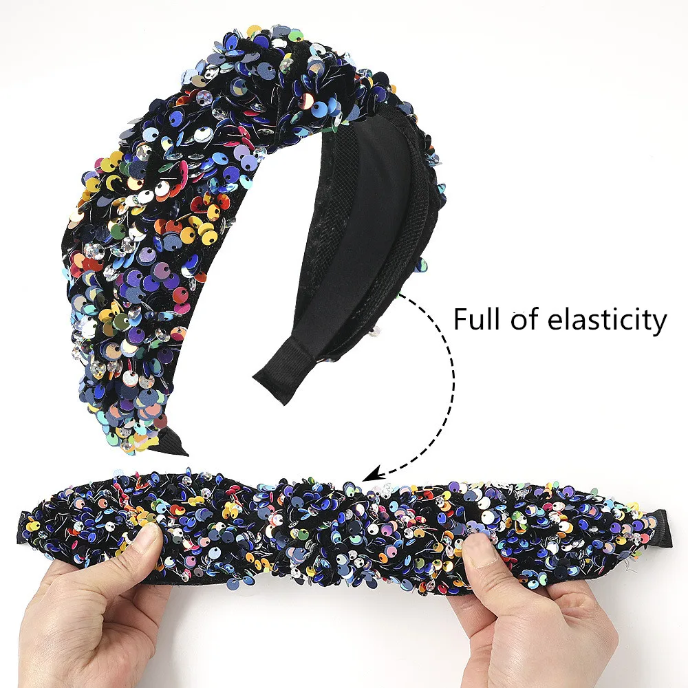 Hair Accessories Wide Shiny Fish Scale Sequins Hairbands For Woman Braided Headband Hair Hoop Fashion Hair Bands Bezel Headdress