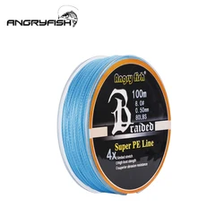 Angryfish Wear resistant 100m 4 Strands Braided Fishing Line 11 Colors Super PE Line Strong Strength Fish