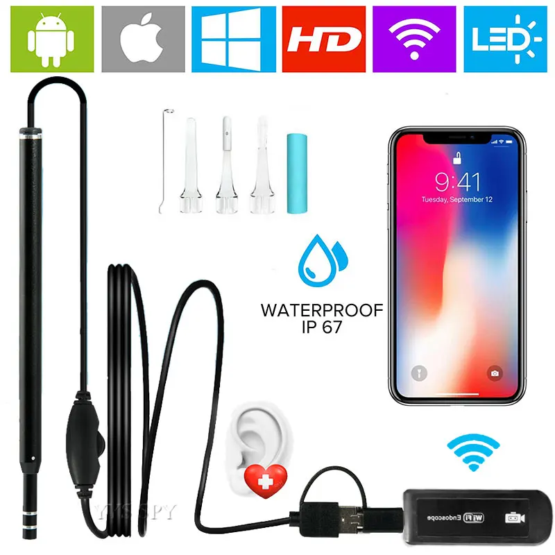 منظار داخلي 5.5 مللي متر مع صندوق Wifi 6 LED 720P HD, كاميرا فيديو صغيرة ، بوريسكوب ، أنبوب فحص مقاوم للماء ، كاميرا لهواتف آيفون وأندرويد