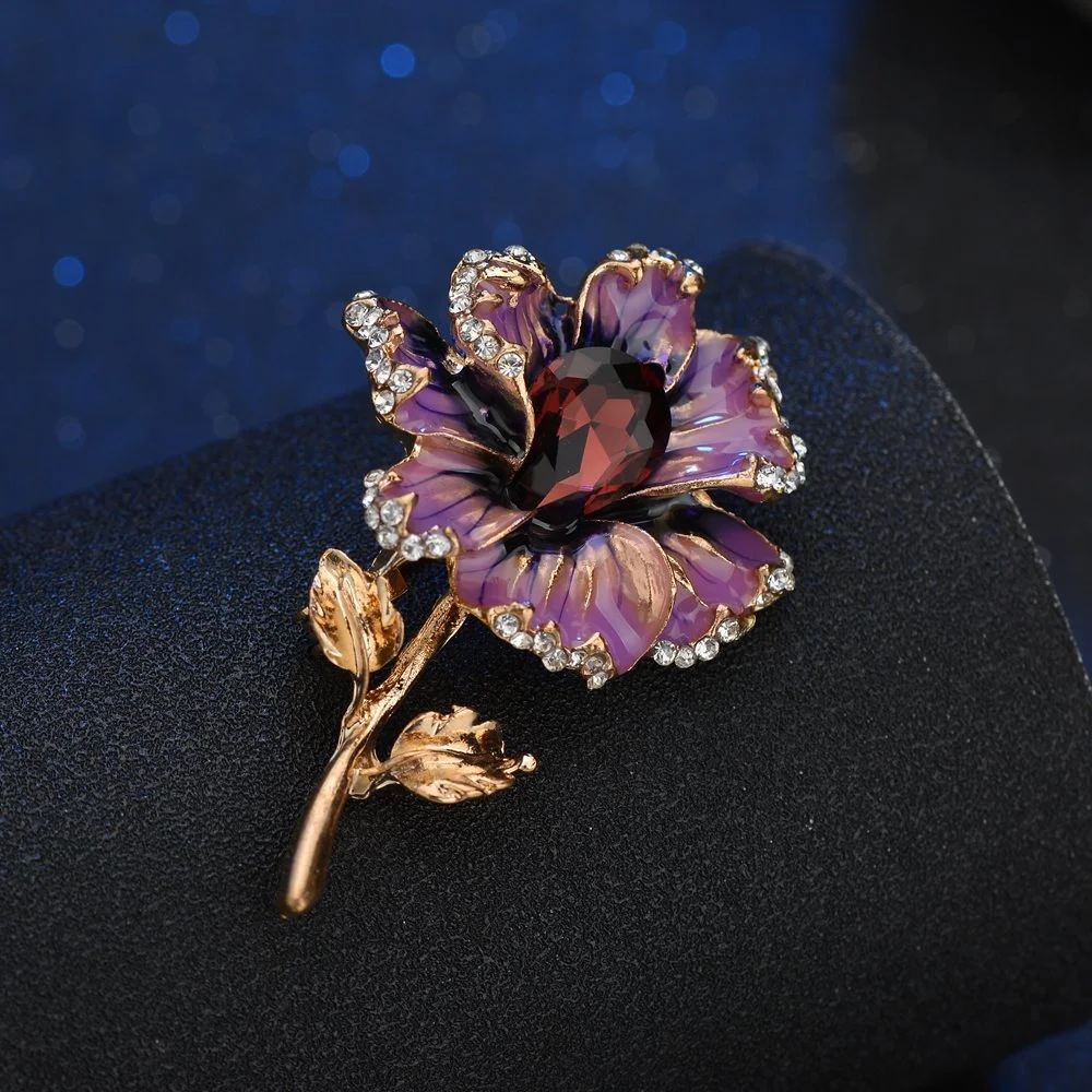 Elegant Colorful enamel flower brooch For woman gift Crystal rose flower woman party decoration Luxury Brooches pin