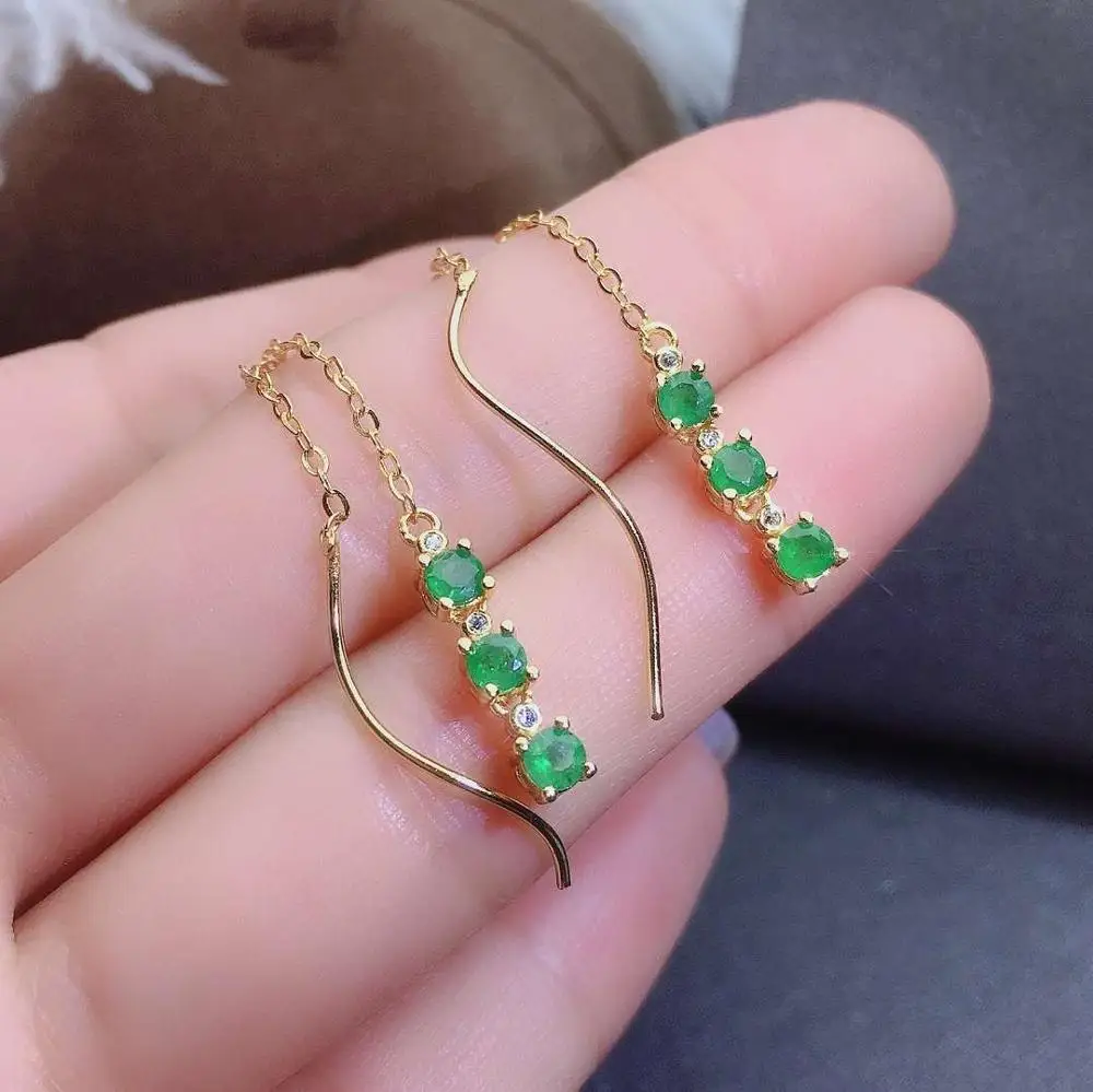 KJJEAXCMY fine jewelry natural Emerald sapphire ruby 925 sterling silver women gemstone earrings ear line support test popular 3