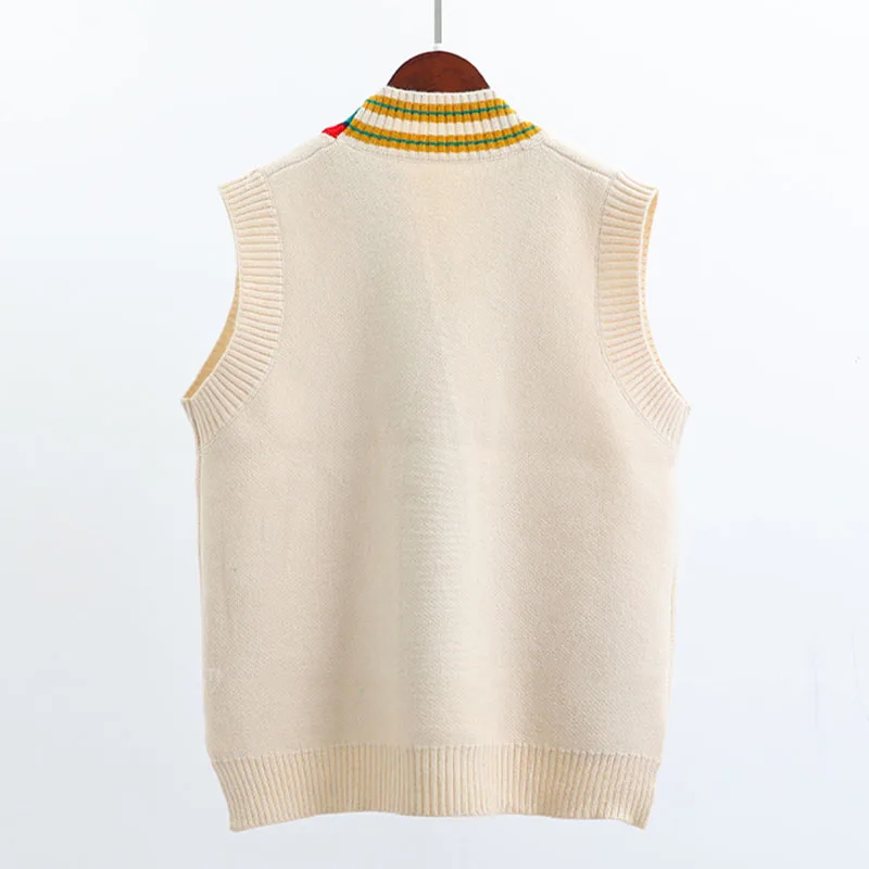 2024 Female Fashion Loose Vest V-neck Button Sweater Open Stitch Casual Striped Cardigan Women Sleeveless Knitted Sweater Coat