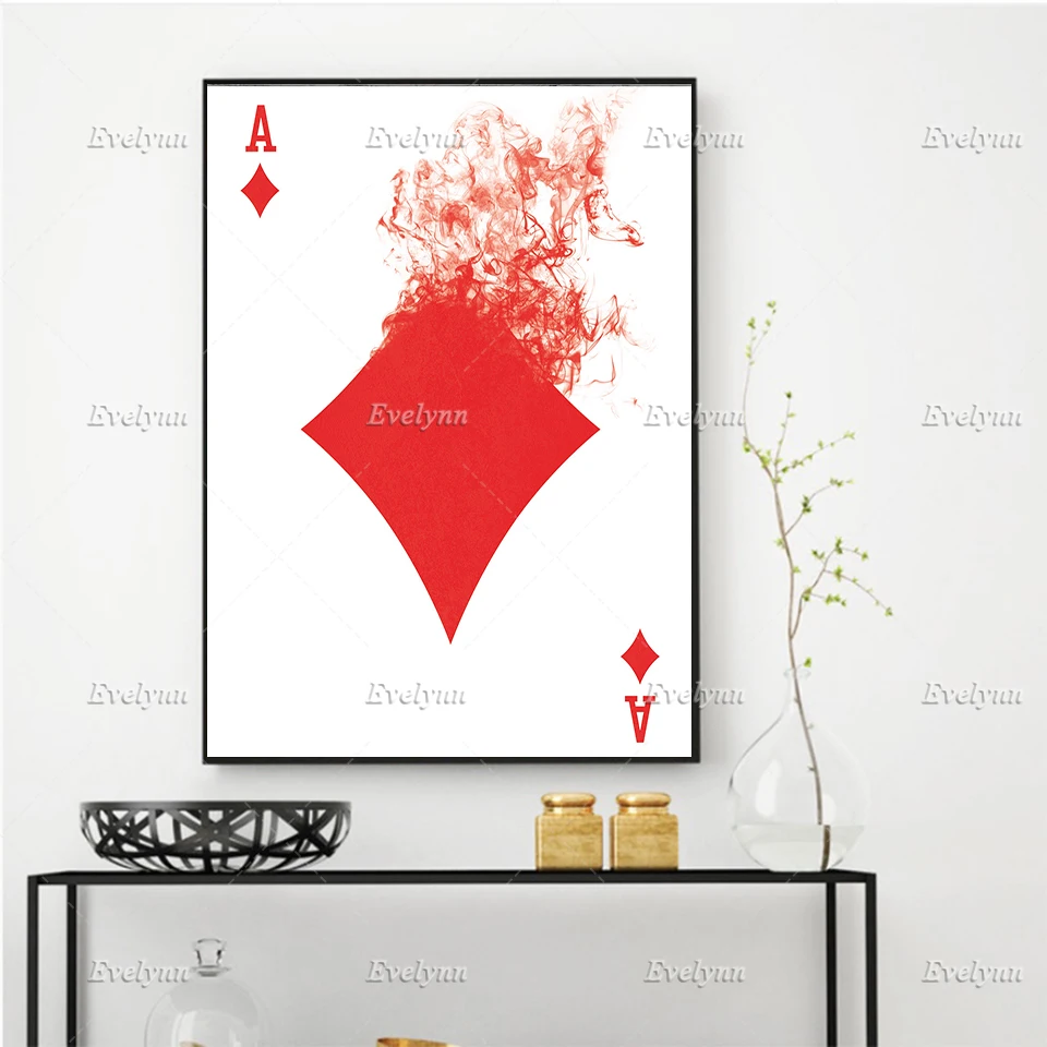 Ace Of Diamond Print, Playing Card Gift, Card Game Artwork, Smoke Art Print for Living Room  Poker Player Gift Floating Frame