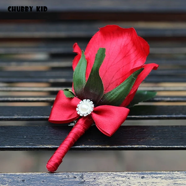 5pcs/lot ! wholesale Hi-Q Artificial red rose flower groom corsages fake rose wedding Boutonnieres silk red rose wedding corsage