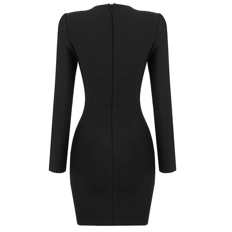 2021 New Arrival Bandage Dresses Black Long Sleeve O Neck Long Sleeve Beading Sexy Party Club Celebrity Elegant Women Dress