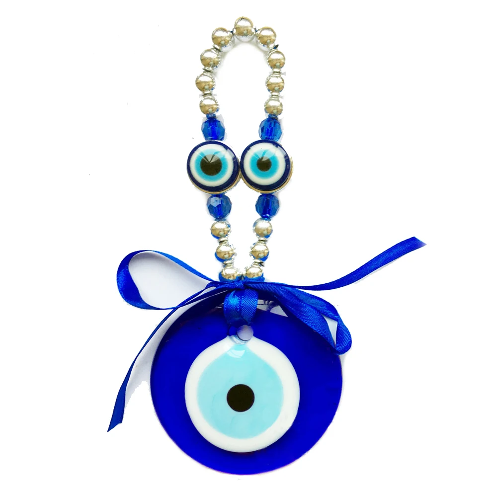 Lucky Eye Glass Blue Turkish Evil Eye Pendant Wall Hanging Silver Color Key Chain Car Keyring for Women Men Jewelry LE621