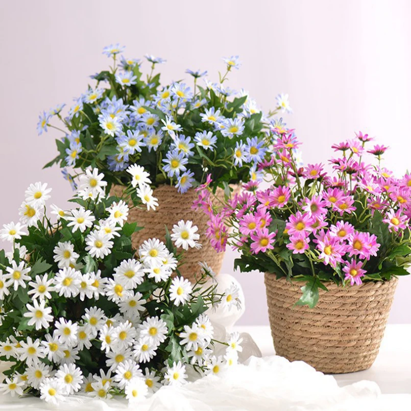 Artificial Flowers Spring Daisy Wedding Bouquet Christmas Garlands Vase for Home Decoration Accessories Fake Plants Scrapbooking