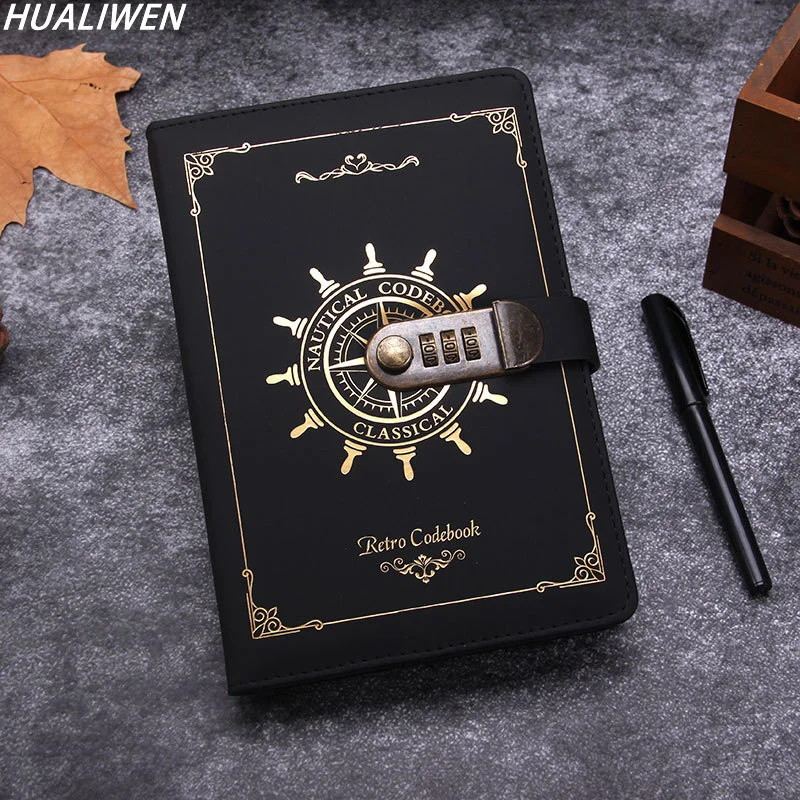 

Password A5 Notebook With Lock 240Pages Writing Pads Lockable Notepad Diary School Supplies Student With Gift Pen Secret PU A5