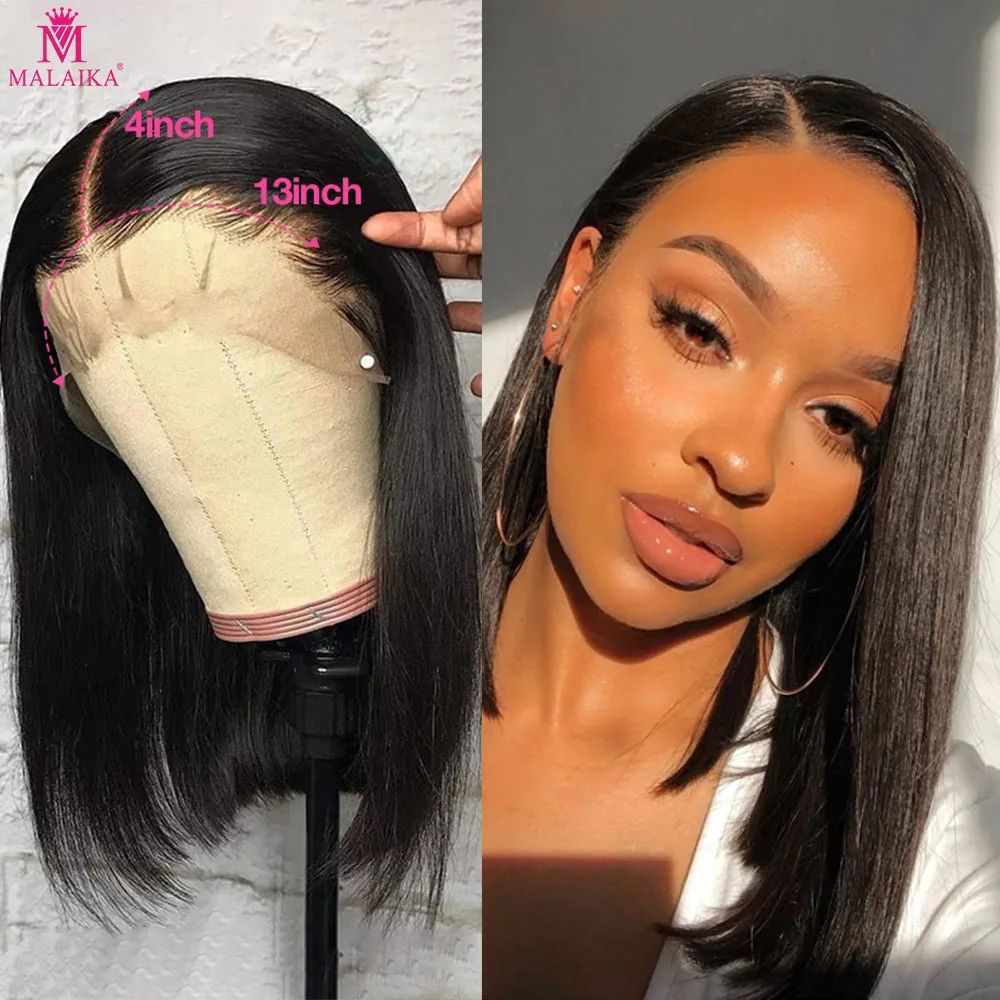 

Malaika Short Bob Lace Front Human Hair Wigs 8 10inch Salon 13x4 Lace Brazilian Hair Bob wig Blunt Cut Bob Wigs With Baby Hair