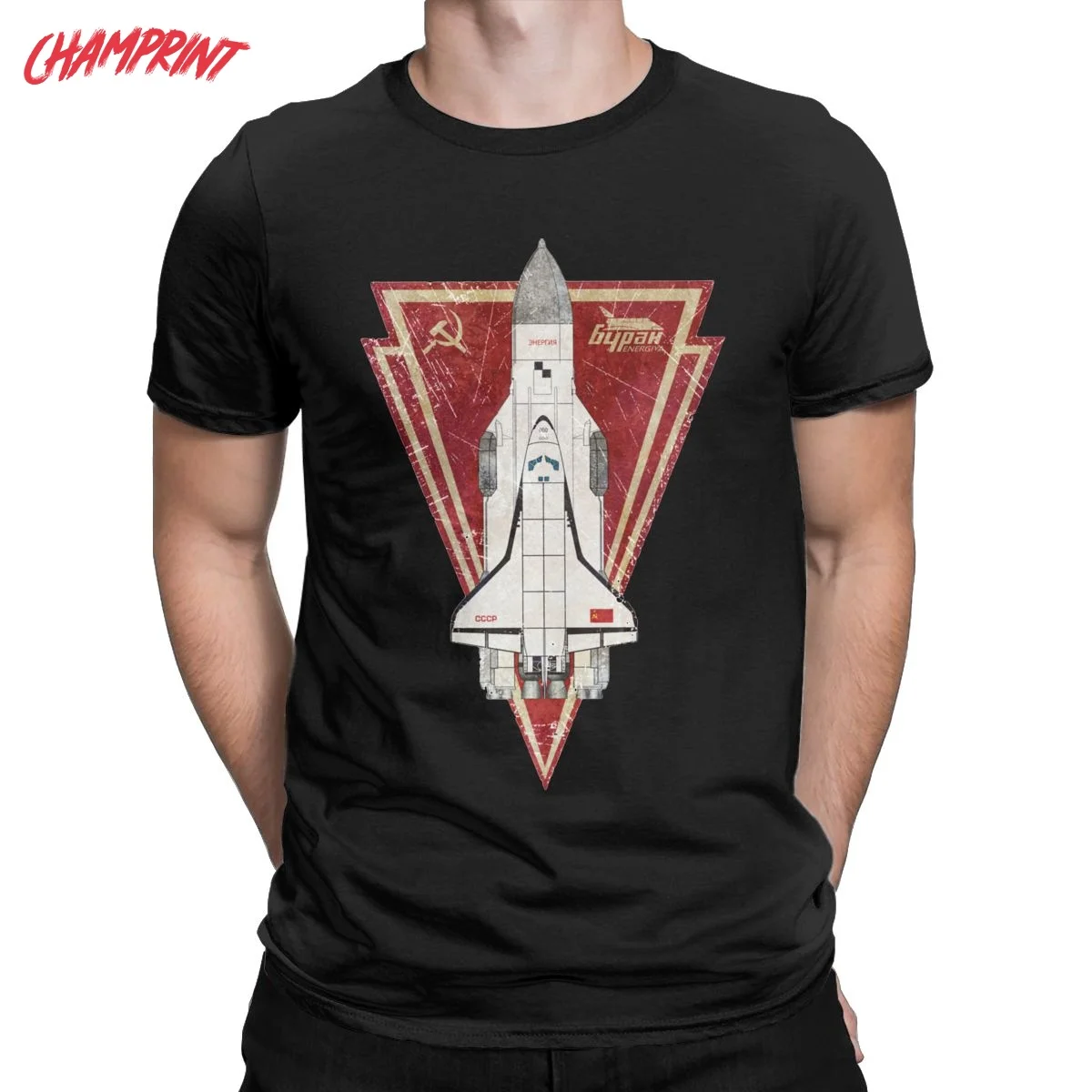 Fashion CCCP Flag Space Rocket T-Shirt for Men Crew Neck Cotton T Shirt USSR Soviet Union Short Sleeve Tees Classic Tops