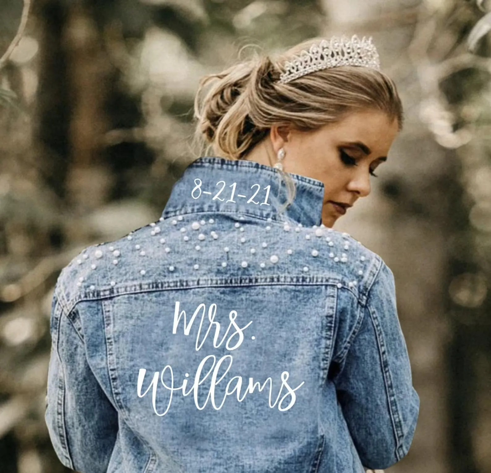 

Personalized Bridesmaid Gift Bride Pearl Jean Jacket Bridal Wedding Party Favors Engagement Party Gift Custom Mrs Bride Jacket