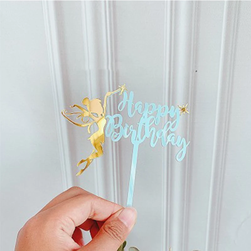 New Fairy Flower Fairy Acrylic Cake Topper Macarons Color Fairy Stick Cake Topper Kid Birthday Party Cake Decoration Baby Shower