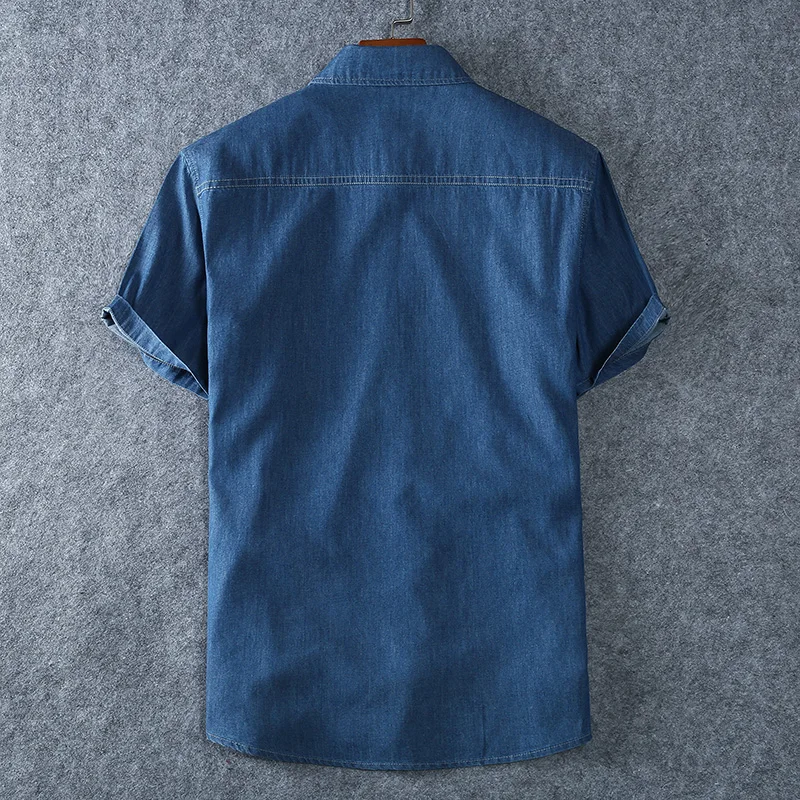 Chemises en Denim bleu clair pour hommes, chemises en Jean à manches courtes, en coton de haute qualité, grande taille, nouvelle collection été L-8XL