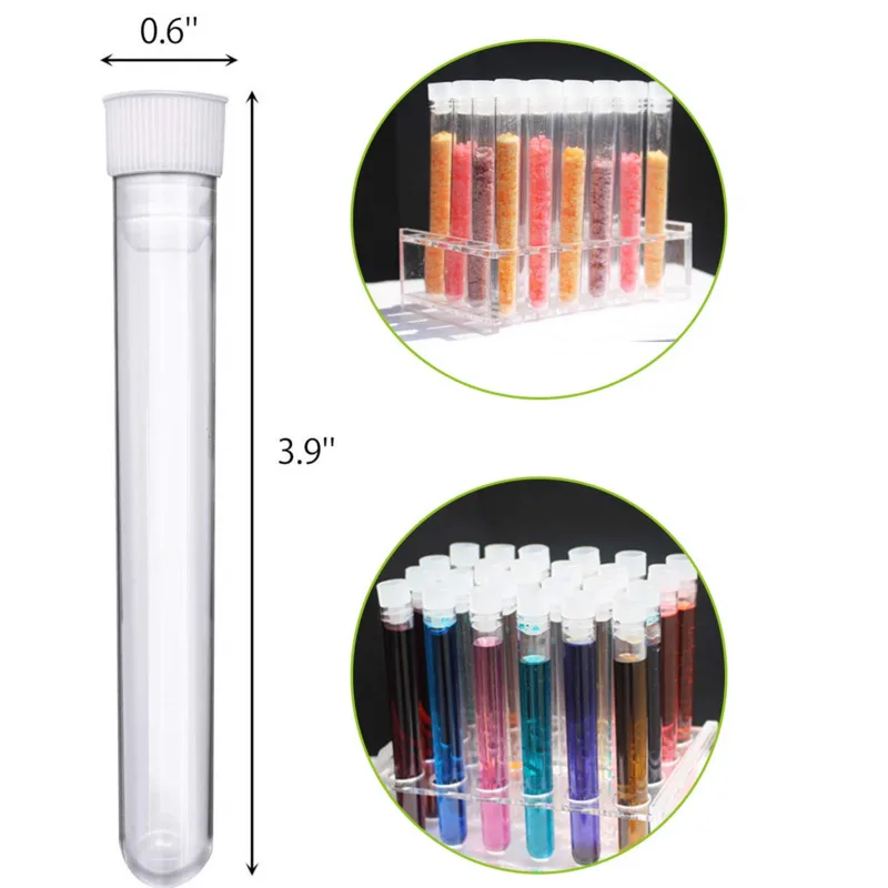 16x100mm 10ml przezroczysty z tworzywa sztucznego probówki z czapkami na eksperymenty naukowe, udekoruj dom, (60 paczek)