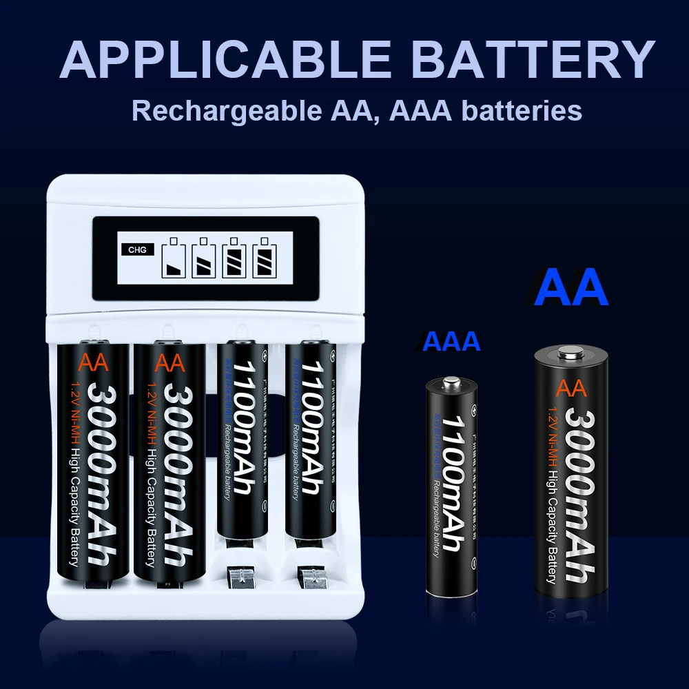 PALO AA Battery 3000mah Rechargeable Battery 3000mah with Smart AA Battery Charger 1.2v Ni-MH AA Toy Multi-function Batteries