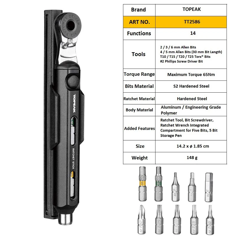 High-quality Topeak TT2586 Bicycle Ratchet Wrench Set Road Bike Repairing Allen Bit Multi-function MTB Torque Tool Kits