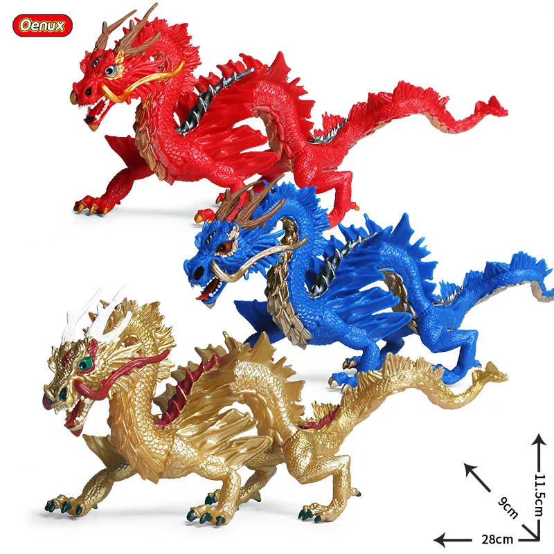 Oenux Simulation Big Size Chinese Mythological Dragon Animals Model Legendary Red Dragon Phoenix Animal Action Figure Kids Toy