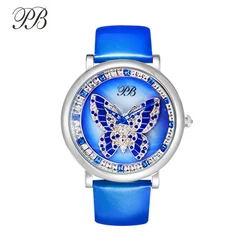 Princess Butterfly Luxury Brand Women Watches Rotatable Diamond Crystal Butterfly Waterproof Leather Quartz