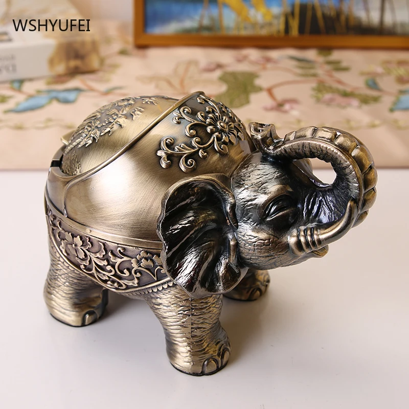 European style retro elephant ashtray creative personality spherical spherical cover metal multifunctional office furniture