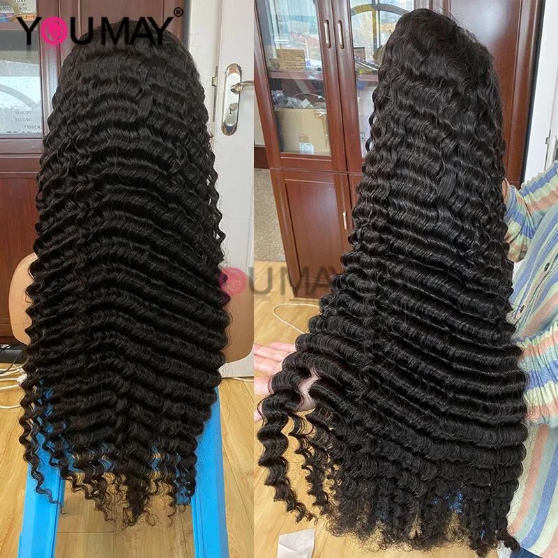 360 Lace Frontal Wig Deep Curly Fake Scalp 250 Density 13X6 Lace Front Human Hair Wigs 30 Inch Full Closure You May Remy U Part
