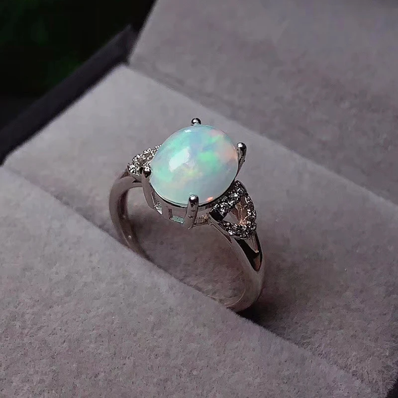 CoLife Jewelry Australia Opal Ring for Daily Wear 8mm*10mm Natural White Opal Ring Classic 925 Silver Gemstone Ring