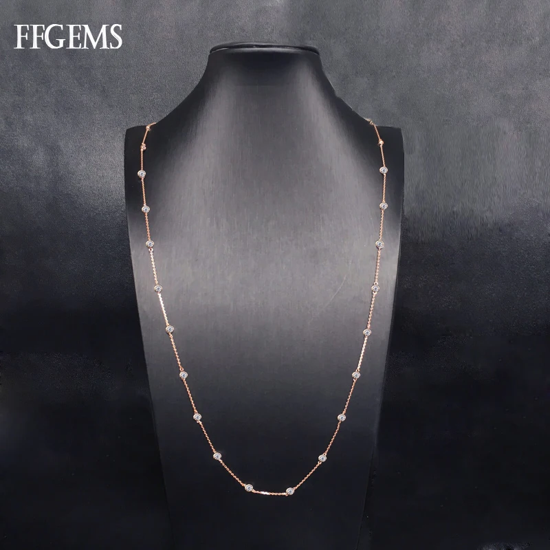 FFGems 100% 925 Silver Necklace Long Chian 85CM Sterling Zircon Created Moissanite Diamond Fine Jewelry For Women Wedding Gift