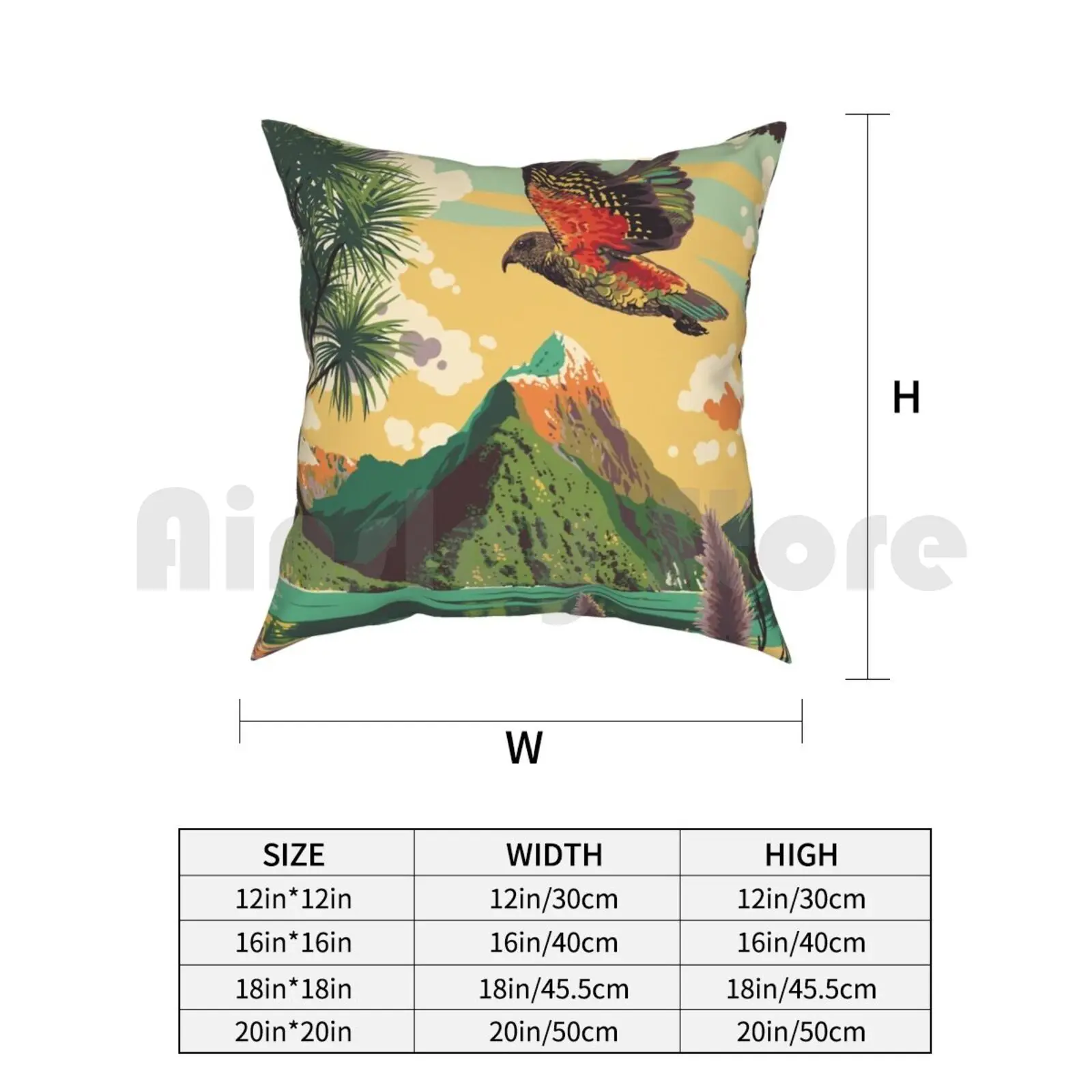 Sound Pillow Case Printed Home Soft DIY Pillow cover Kea Nz New Zealand Sound Fiordland Vintage Travel Screenprint Colour