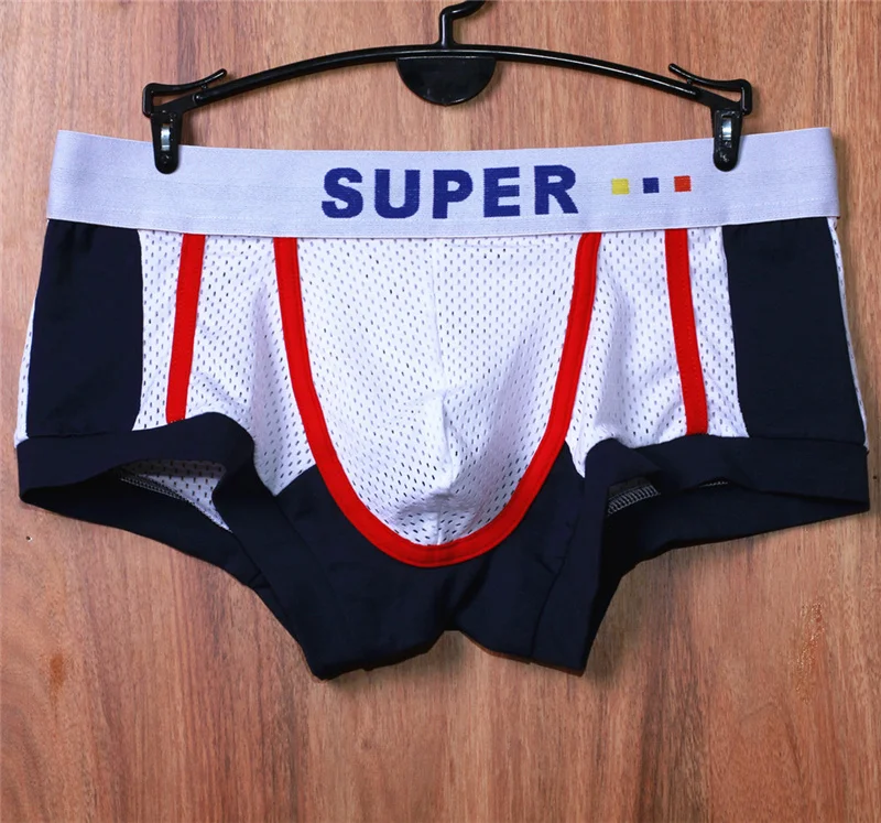 Superbody Sexy Mens Underwear Boxers U Convex Design Penis Bag Mesh Patchwork Underwear Men Boxer Shorts Breathable Male Panties