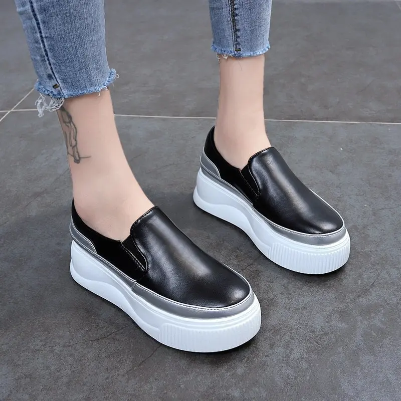 Women Slip on Loafers Ladies Sewing Platform Vulcanized Shoes Woman PU Leather Fashion Casual Footwear Female Comfort Shoe