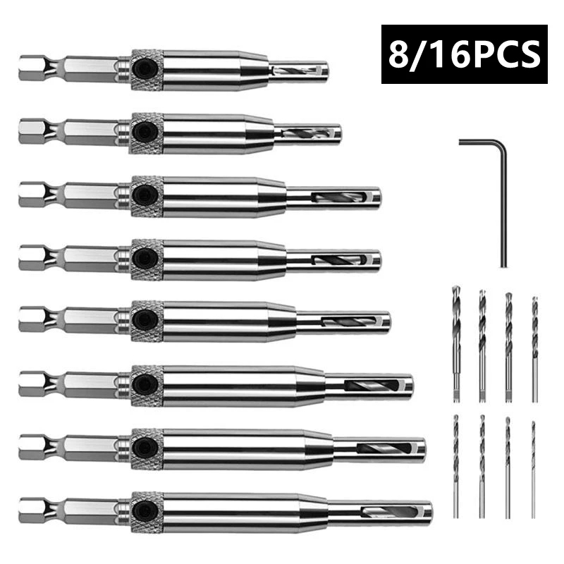 8/16 Pcs/set Self  Centering Hinge Drill Bit Door Cabinet Hinge Locating Hole Cutter Woodworking Tool HSS Center Drill Bit