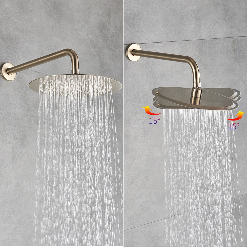 POIQIHY Brushed Gold Shower Faucet Embedded In Shower Mixer Tap Wall Mounted Bathroom Rainfall Shower Tap Set Brass 3-ways